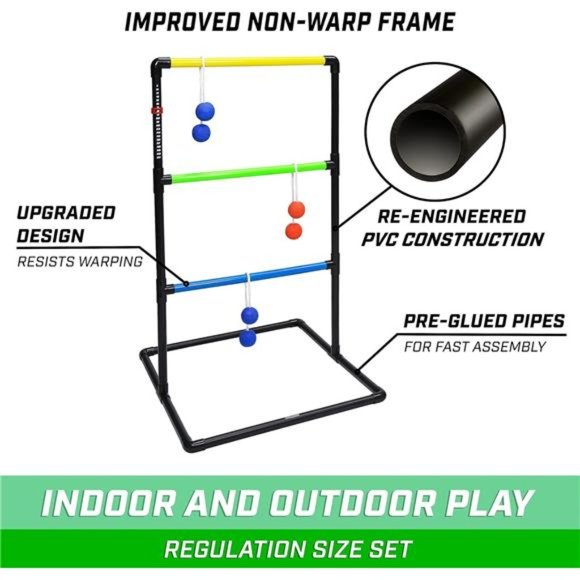 Ladder Toss Indoor & Outdoor Game Set with 6 Soft Rubber Bolo Balls and Travel - Picture 6 of 6